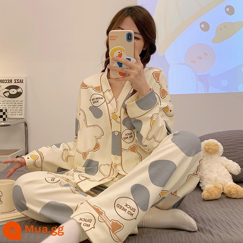 Bộ đồ ngủ dễ thương cho nữ mùa xuân và mùa thu 2023 mới cotton dài tay có thể mặc được quần áo mặc ở nhà gấu dâu cỡ lớn - 16118