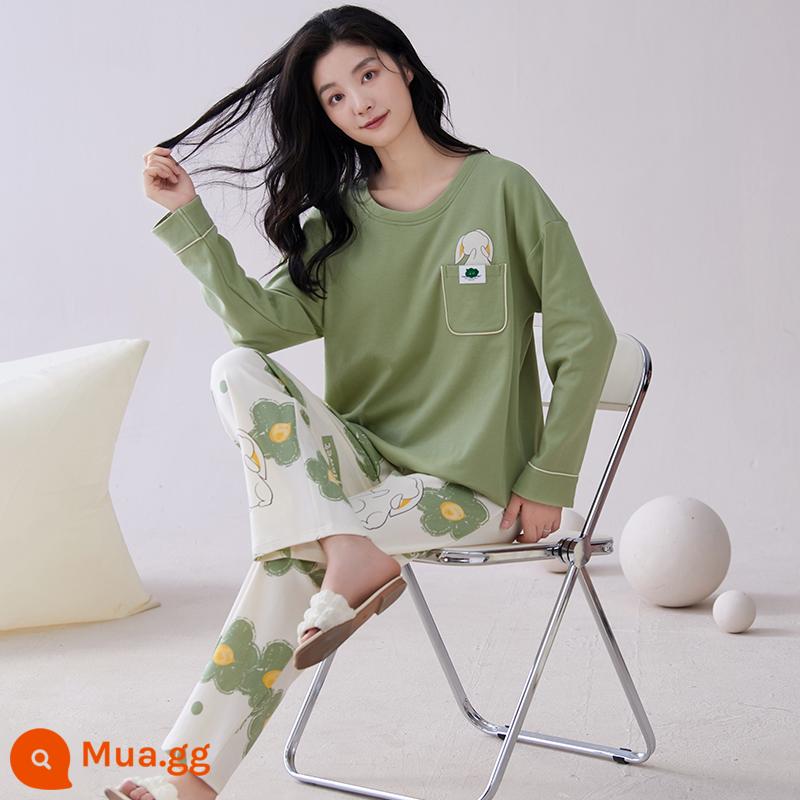 Bộ Đồ Ngủ Nữ Xuân Thu Dài Tay Cotton Nguyên Chất 2023 Mới Dễ Thương Cho Bé Gái Mùa Hè Mỏng Phong Cách Mặc Ở Nhà - 71002