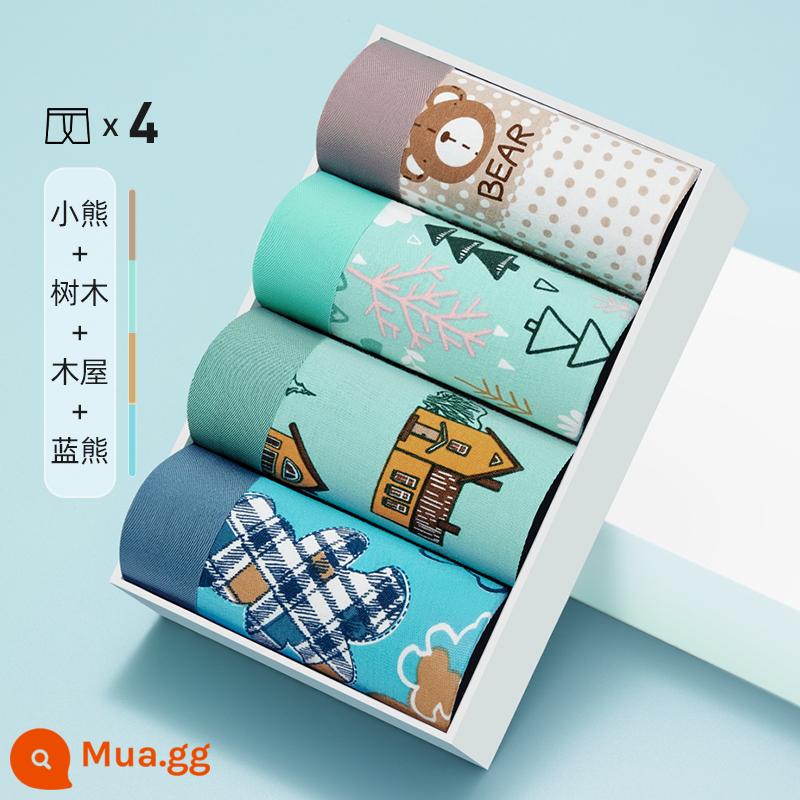 Quần Lót Bé Trai Cotton Nguyên Chất Nam Kháng Khuẩn Quần Lót Boxer Rời Size Lớn Cá Tính Hợp Thời Trang Màu Hồng Quần Lót Boxer - Bộ 4 - In đầy đủ kiểu 03B [Kháng khuẩn 3A]