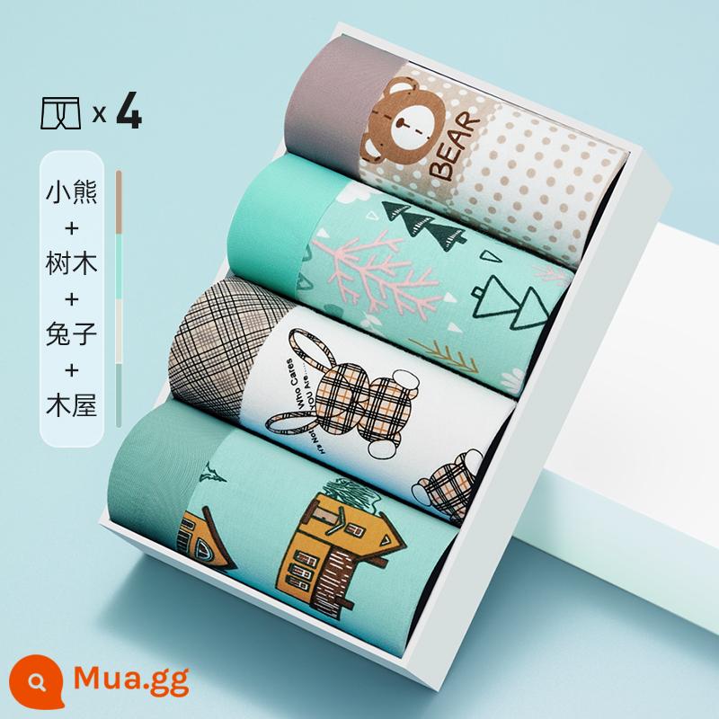 Quần Lót Bé Trai Cotton Nguyên Chất Nam Kháng Khuẩn Quần Lót Boxer Rời Size Lớn Cá Tính Hợp Thời Trang Màu Hồng Quần Lót Boxer - Bộ 4 - phiên bản in đầy đủ 03A [kháng khuẩn 3A]