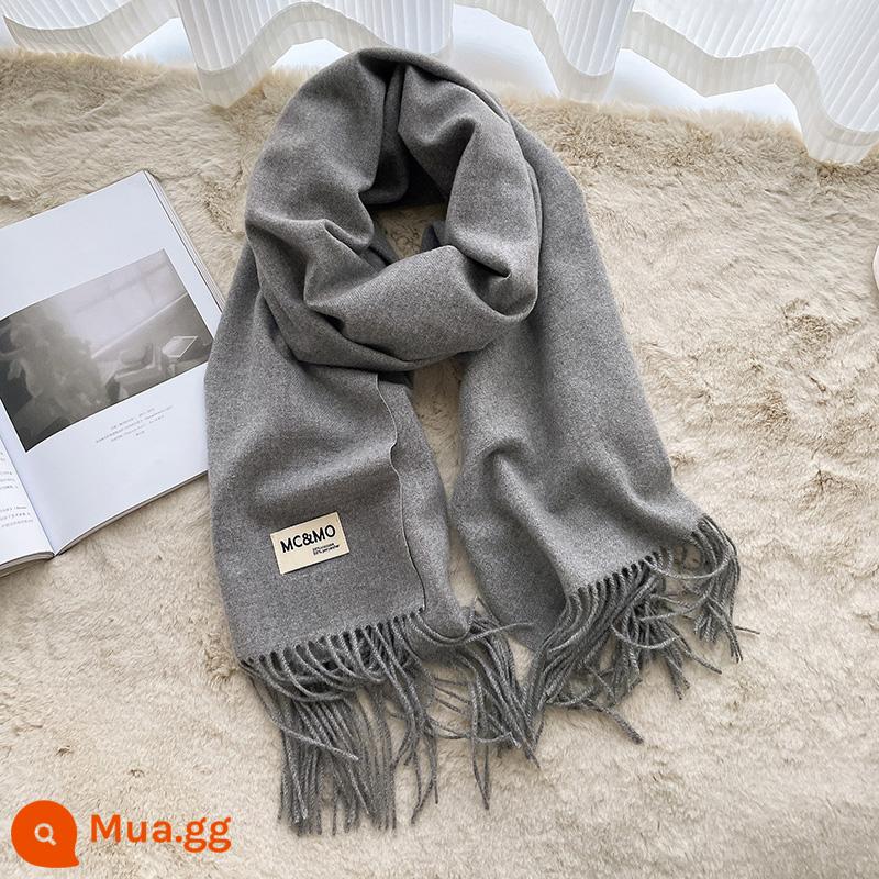 2022 mới đồng màu khăn nữ mùa đông dày giả khăn choàng cashmere đôi cặp đôi dệt kim ấm khăn đa năng - Số 8 màu xám nhạt