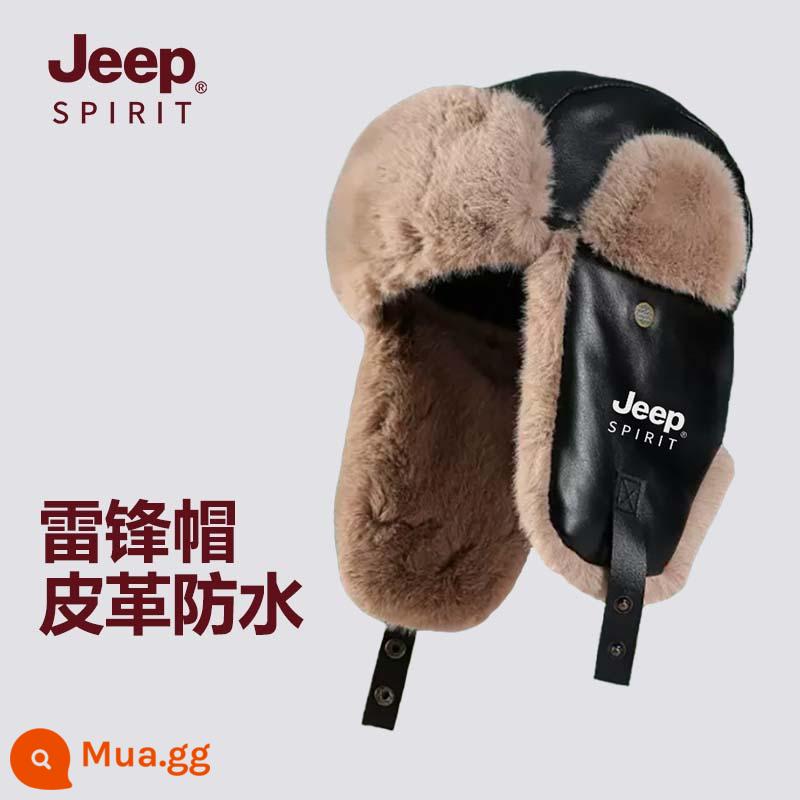 Jeep Nón Nam Mới Mùa Đông 2022 Plus Nhung Bảo Vệ Tai Ấm Nữ Lạnh Nón Mũ Cotton Lạnh Dày Lôi Phong Nón - A0808 giả da màu đen