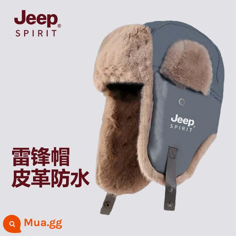 Jeep Nón Nam Mới Mùa Đông 2022 Plus Nhung Bảo Vệ Tai Ấm Nữ Lạnh Nón Mũ Cotton Lạnh Dày Lôi Phong Nón - A0808 giả da màu xám đậm