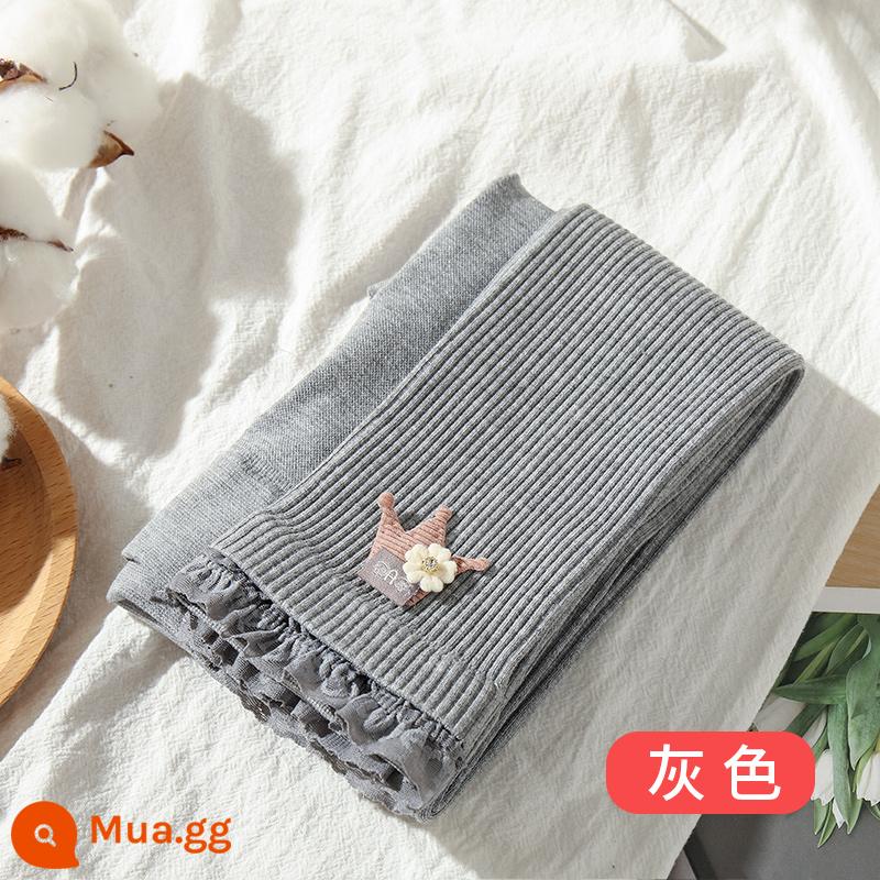 Quần trong trẻ em dành cho bé gái mùa xuân thu đông chất liệu cotton nguyên chất dày vừa phải nhung mỏng dành cho bé gái cộng với quần nhung dày bên ngoài - Màu xám [quần bên trong vương miện]