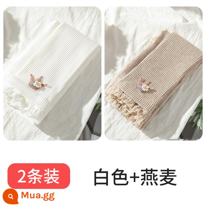 Quần trong trẻ em dành cho bé gái mùa xuân thu đông chất liệu cotton nguyên chất dày vừa phải nhung mỏng dành cho bé gái cộng với quần nhung dày bên ngoài - Trắng + Bột yến mạch [Quần vương miện]