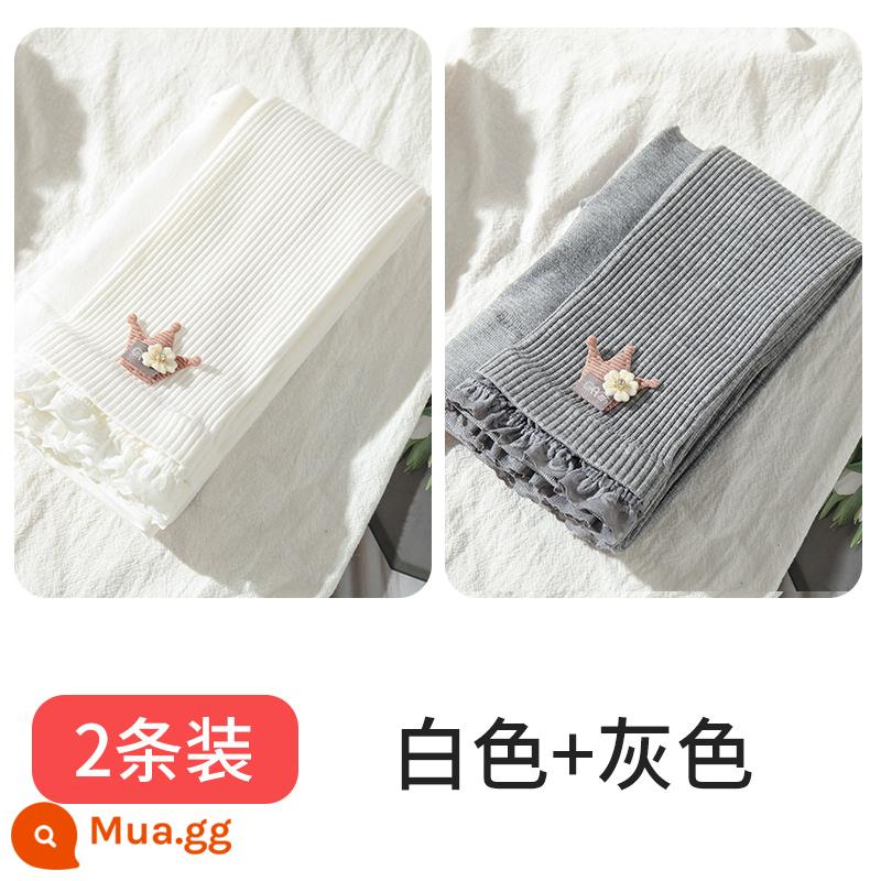 Quần trong trẻ em dành cho bé gái mùa xuân thu đông chất liệu cotton nguyên chất dày vừa phải nhung mỏng dành cho bé gái cộng với quần nhung dày bên ngoài - Trắng + Xám [Quần vương miện]