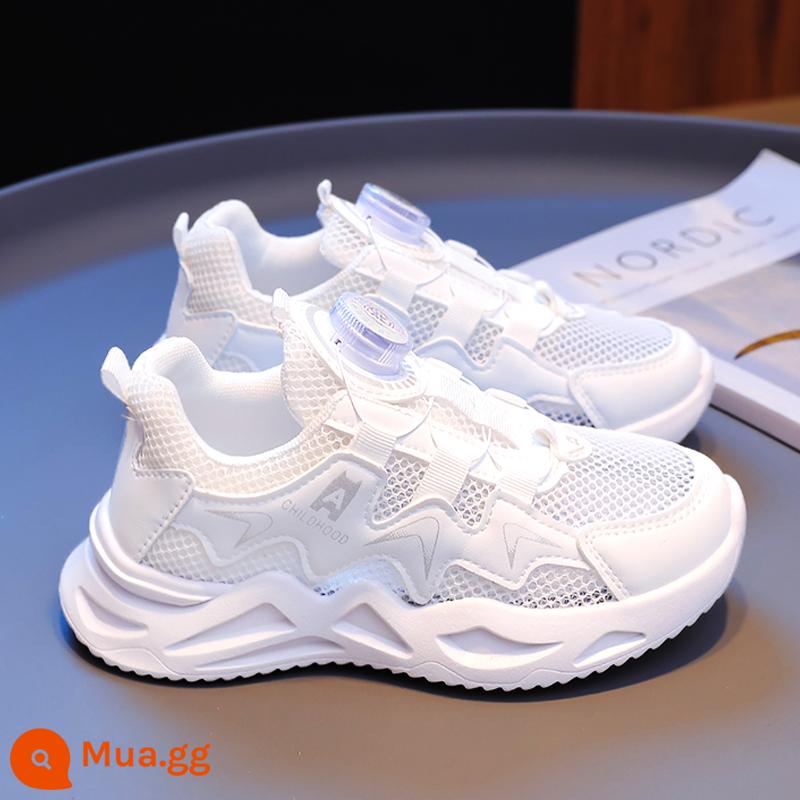 Giày Bé Gái Giày Sneakers Mùa Hè 2023 Trẻ Em Mới Nhỏ Màu Trắng Lưới Giày Lưới Thoáng Khí Bé Gái Tiểu Học Bé Trai - Trắng