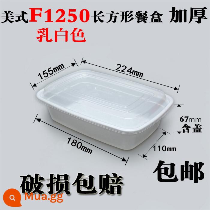 750ML Mỹ hình chữ nhật hộp cơm trưa dùng một lần 900ML giao hàng bao bì hộp tròn đen nắp lồi hộp cơm trưa bát canh - Chữ nhật F1250 màu trắng sữa 150 bộ