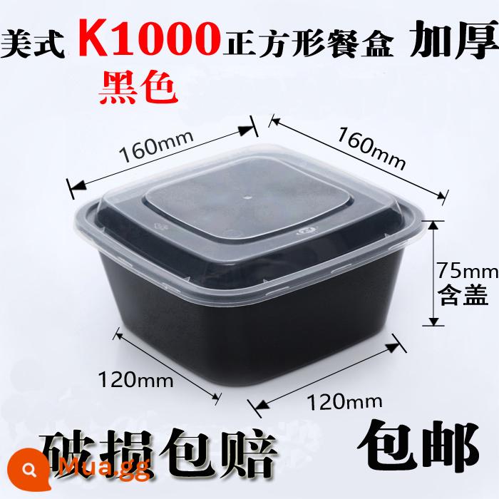 750ML Mỹ hình chữ nhật hộp cơm trưa dùng một lần 900ML giao hàng bao bì hộp tròn đen nắp lồi hộp cơm trưa bát canh - Bộ Vuông K1000 Đen 150