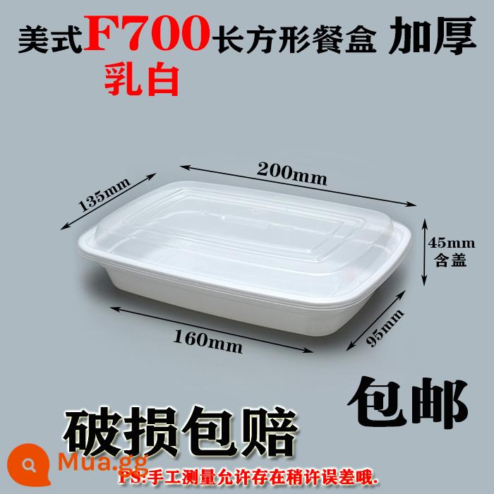 750ML Mỹ hình chữ nhật hộp cơm trưa dùng một lần 900ML giao hàng bao bì hộp tròn đen nắp lồi hộp cơm trưa bát canh - Chữ nhật F700 màu trắng sữa 150 bộ