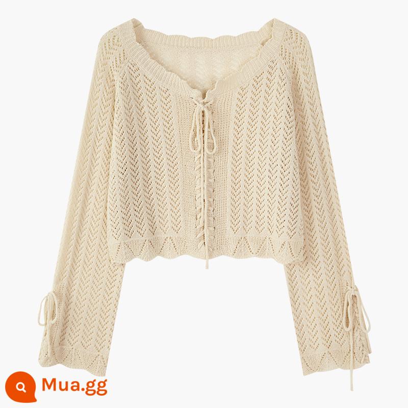 Áo khoác cardigan dệt kim cổ chữ V màu mơ nữ mùa xuân 2023 tân sinh viên lười ngọt dáng rộng dài tay - quả mơ