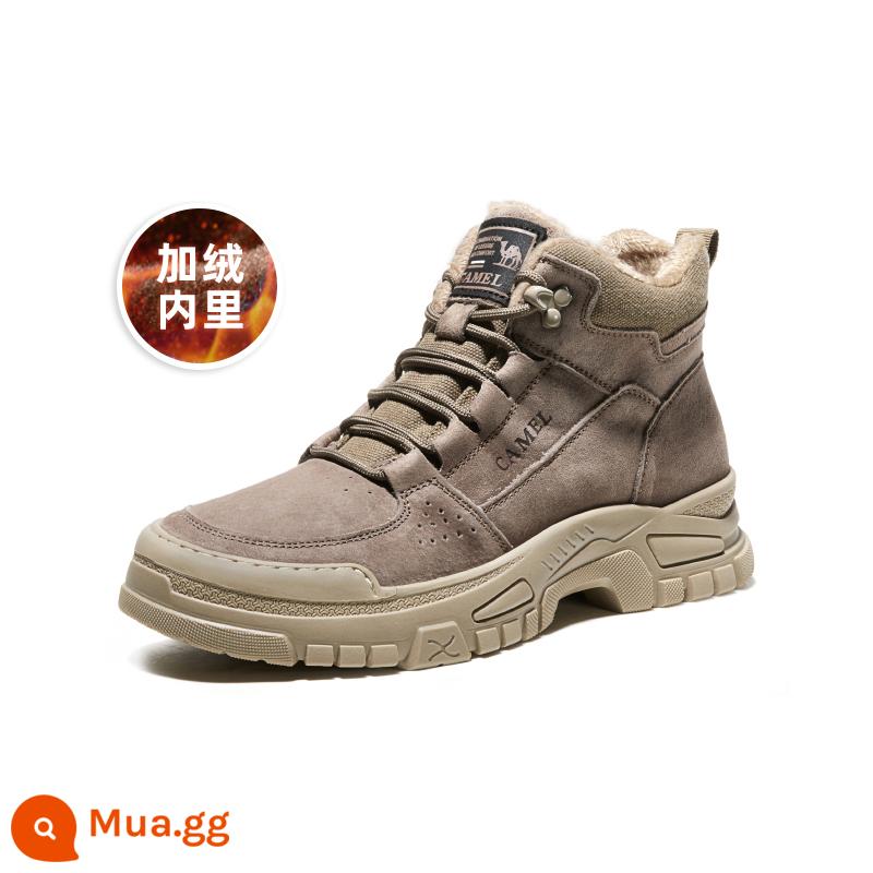 Ủng Camel Martin Nam Thu Đông 2022 Mới Ống Cao Nam Plus Giày Vải Nhung Giày Dụng Cụ Leo Núi Ngoài Trời - GE12247126R Khaki Nam [Lông Cừu]