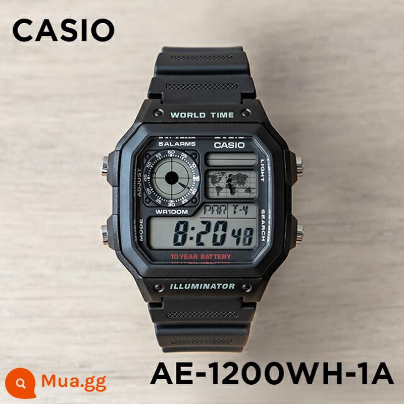 Đồng hồ Casio CASIO AE-1200WH-1C đồng hồ điện tử nhựa sinh viên thể thao chống thấm nước phong cách cổ điển đa chức năng - AE-1200WH-1A màu đen chữ đỏ, đường kính ngoài 42.1MM, kèm film