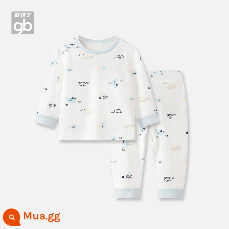 Goodbaby Good Child Bộ đồ lót cotton trẻ em bé trai và bé gái quần lót dài không xương Bộ đồ ngủ cho bé - xanh nhạt