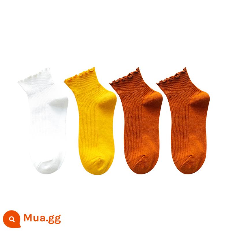 Tai Gỗ Bên Đen Giữa Ống Tất Nữ Cotton Nguyên Chất Bên Bong Bóng Tất Mùa Hè Vớ Mỏng Với Giày Lười mùa Hè - Tất ren nấm ngắn màu trắng + vàng sáng + cam + cam