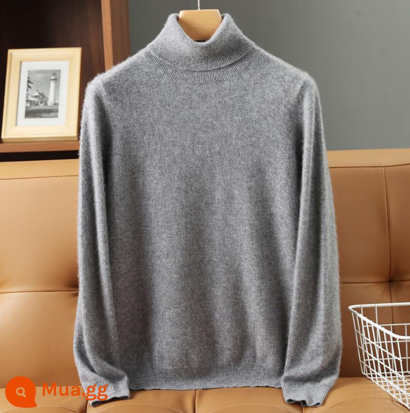 Áo len cashmere 100% nguyên chất cao cổ của Ordos cho nữ áo len chui đầu dáng rộng ngắn dệt kim có đáy - xám