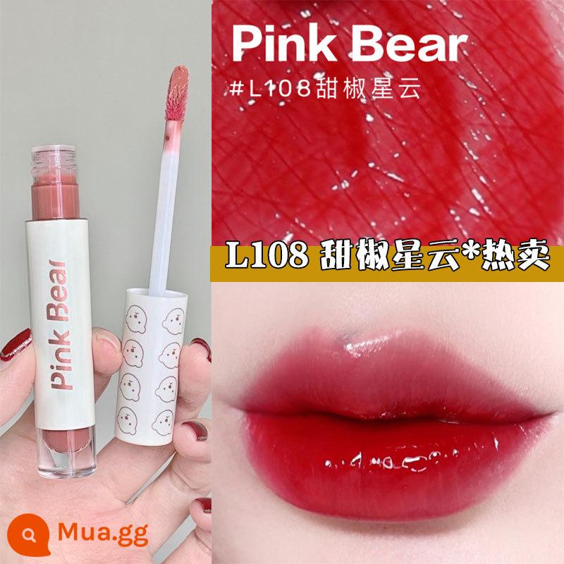 PINKBEAR Pi Ke Xiong G102 Lip Glaze Màu Trà Sữa Gương Pudding Son Môi G416 Pepper Pi Ke Xiong - Tinh vân ớt chuông ngọt ngào và đáng yêu L108