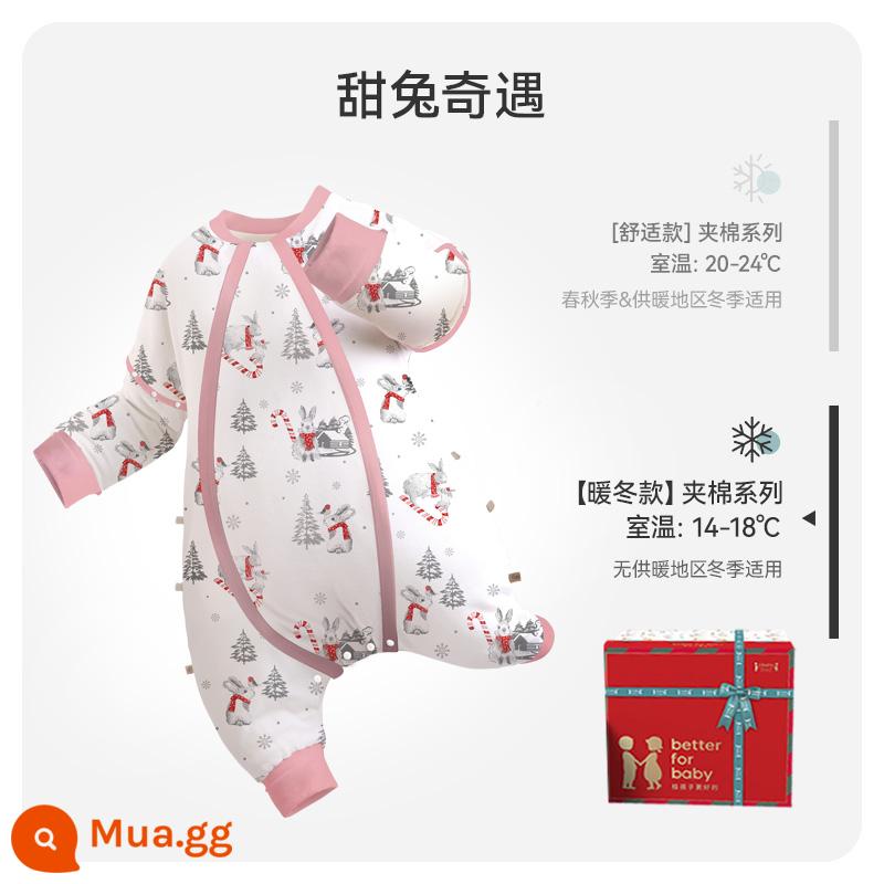 Ibaby kháng khuẩn nhiệt độ không đổi chia chân túi ngủ mùa xuân và mùa thu cho bé chăn chống đá trẻ sơ sinh đồ ngủ chần bông túi ngủ trẻ em - [Phong cách mùa đông ấm áp Giáng sinh] Cuộc phiêu lưu của chú thỏ ngọt ngào (thích hợp với nhiệt độ phòng 14-18oC)