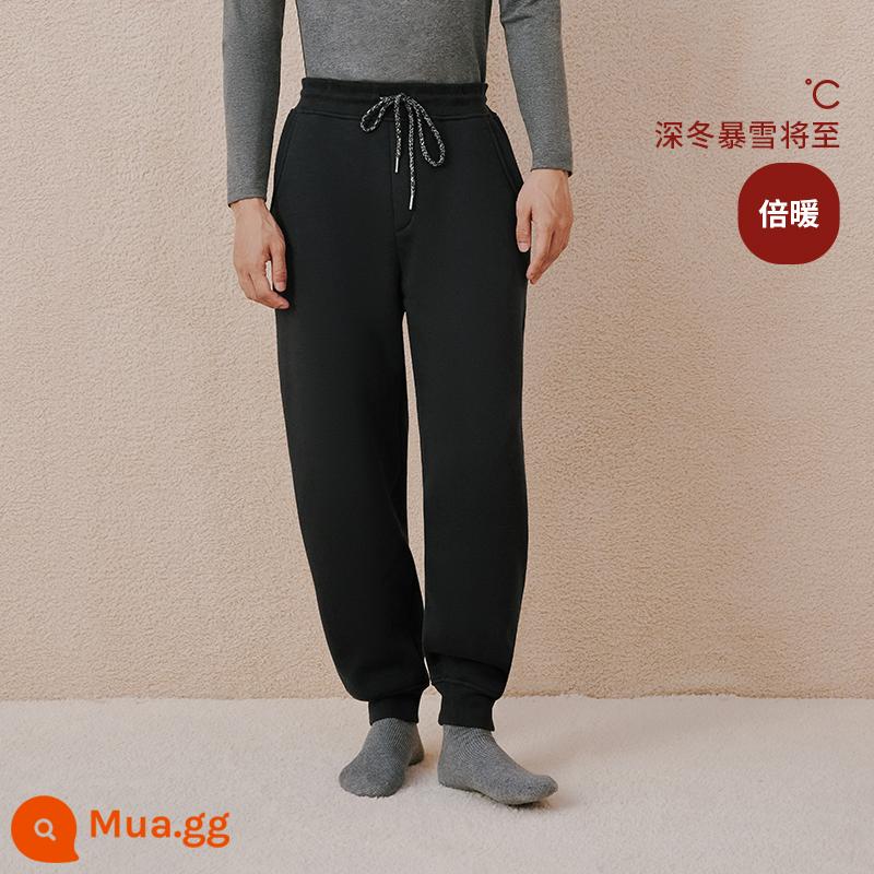 Ba khẩu súng cừu nhung quần pyjama nam mùa thu đông mới dày giản dị có thể mặc bên ngoài quần ống đứng quần dài nam ở nhà - Màu đen thật