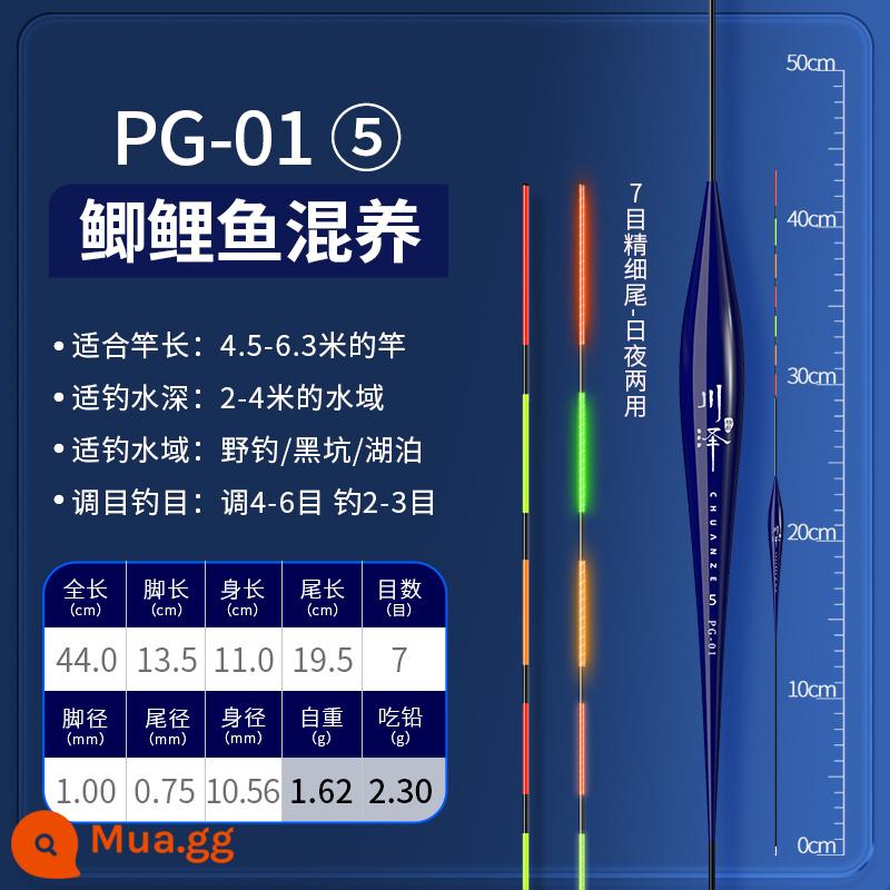 Phao phát sáng đuôi siêu mịn Kawasawa tích hợp phao điện tử siêu sáng bắt mắt ngày đêm Phao cá kép có độ nhạy cao Phao cá chép - PG-01 Số 5 Nuôi hỗn hợp cá diếc và cá chép, ăn chì ≈ 2,3g