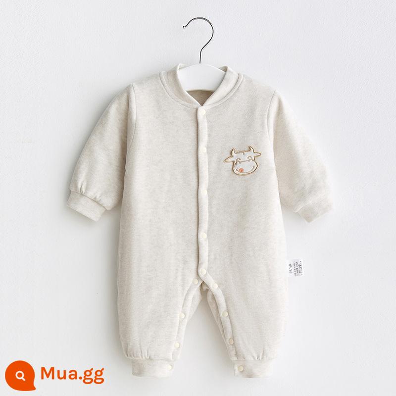 Quần áo sơ sinh xuân hạ thu đông chần bông đi chơi cotton mỏng 0 bộ 06 tháng 3 áo liền quần sơ sinh áo liền quần cho bé - Bộ áo liền quần chần bông mỏng 21871 (xám)