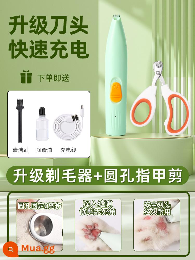 Máy Cạo Lông Chân Cho Thú Cưng Chó Mèo Máy Cạo Râu Đặc Biệt Fader Electric Clipper Electric Câm Cat Claw Móng Chân Hiện Vật - Màu xanh lá cây tươi được nâng cấp- [lưỡi dao nâng cấp, sạc nhanh] + [kéo cắt móng tay lỗ tròn màu cam]