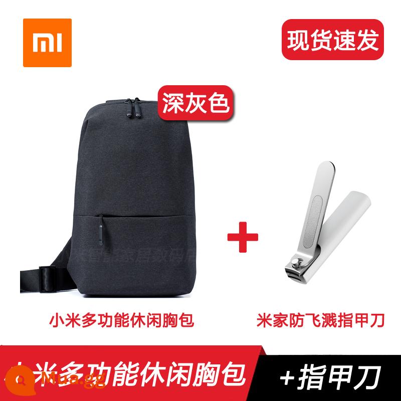 Túi đeo ngực Millet Túi đeo vai thông thường đô thị đa năng Nam và nữ Sinh viên thể thao Đa năng Thực tế Túi treo nghiêng dung tích lớn - Túi đeo trước ngực Xiaomi [Xám đậm] + Bấm móng tay