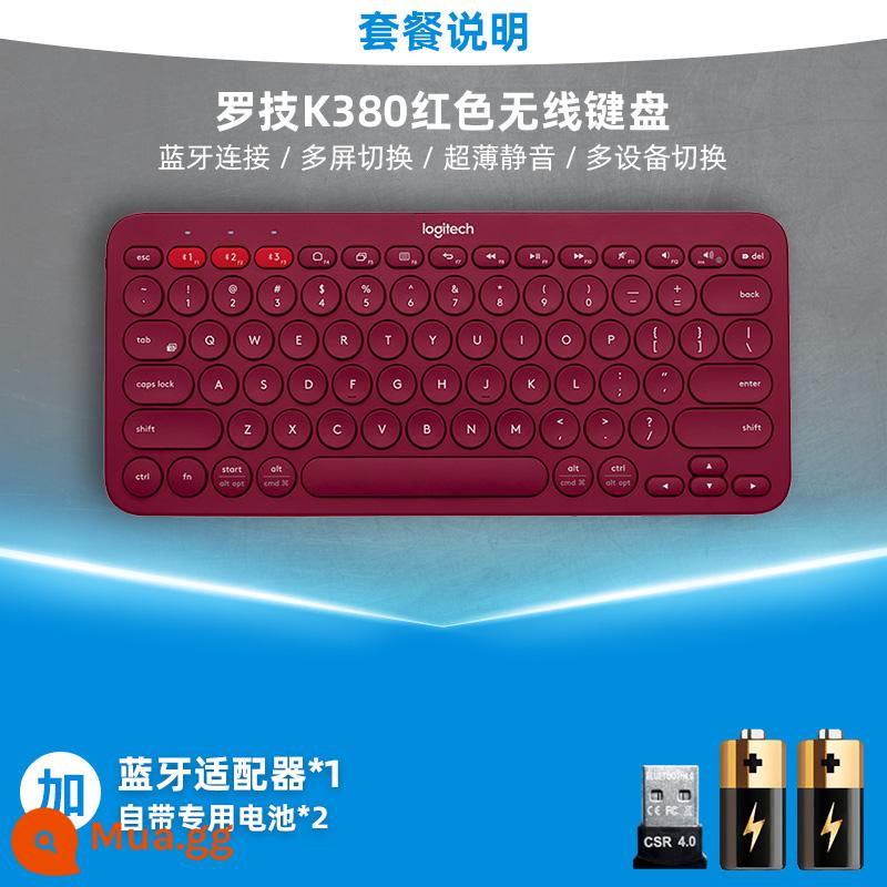 Bàn phím bluetooth không dây Logitech k380 tắt tiếng thích hợp cho máy tính bảng Apple ipad điện thoại cô gái văn phòng MAC bên ngoài - Bộ chuyển đổi Bluetooth + K380 Đỏ