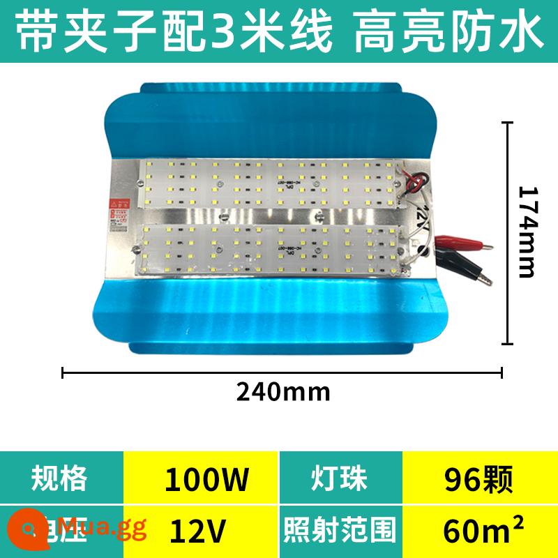 Đèn led vonfram iốt chiếu sáng công trường Đèn năng lượng mặt trời chống nước 1000W đèn công trình xây dựng ngoài trời siêu sáng đèn chiếu ánh sáng mạnh - Xám 100W ắc quy 12V