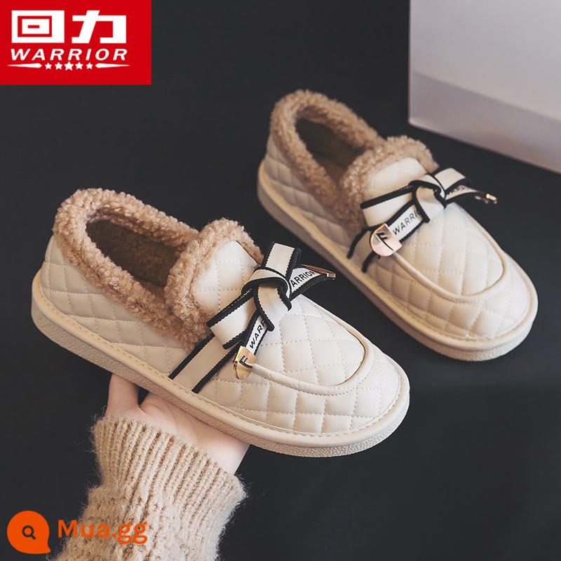 Kéo lại giày nữ 2 giày cotton nữ mùa đông 2022 mới Plus nhung dày khóa dán giày bánh mì đế mềm giày bánh quy - Màu be[0494]