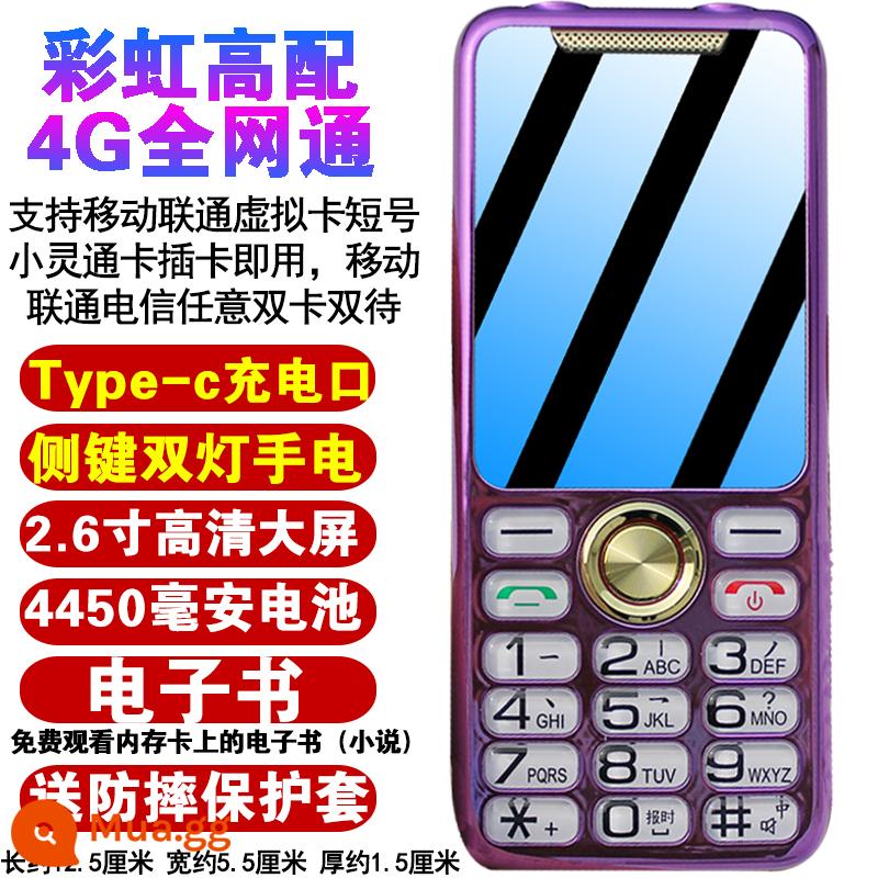 Viễn thông thẻ kép chế độ chờ kép điện thoại di động người cao tuổi di động Unicom 4g đầy đủ Netcom bảng thẳng điện thoại di động sinh viên cao tuổi chờ siêu lâu - Cổng sạc Typec [Phiên bản cao cấp Rainbow] Tím