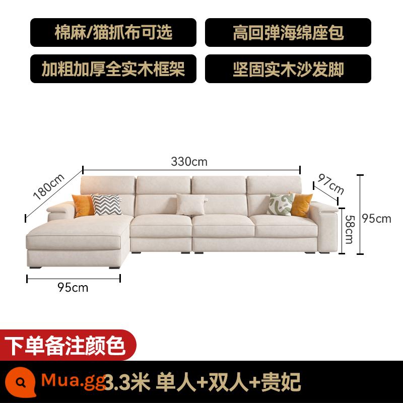 2023 Mới Mèo Cào Sofa Vải Hàng Thẳng Ba Chỗ Bốn Chỗ Hiện Đại Đơn Giản Căn Hộ Nhỏ Sofa Vải Lanh Phòng Khách - Ghế đôi + ghế đơn + phi tần (3,3 mét)