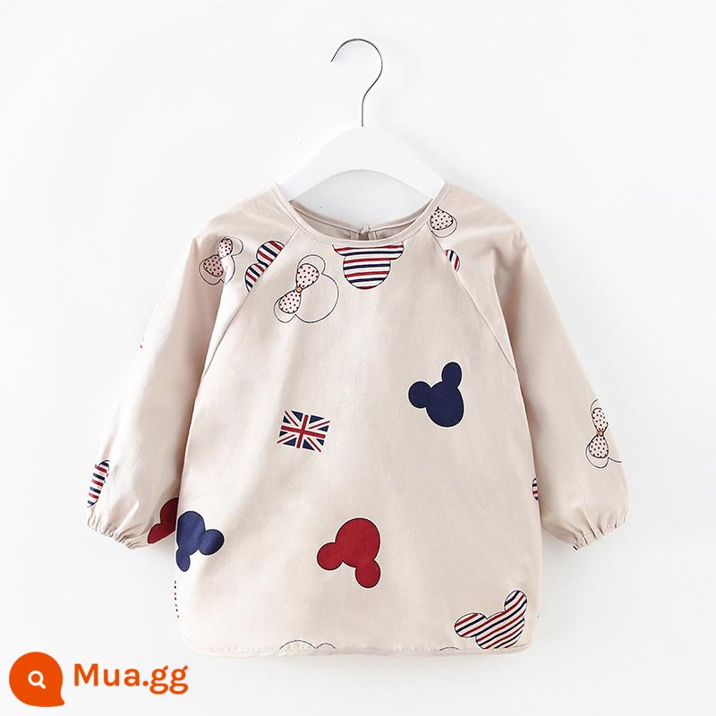 Yếm trẻ em cotton chống thấm nước quần áo bé ăn dặm bé trai bé gái tạp dề thay đồ ngược chống bẩn quần áo bảo hộ dài tay thoáng khí - Đầu Mickey