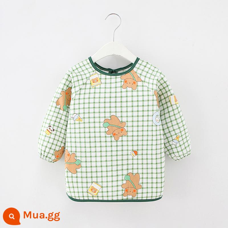 Yếm trẻ em cotton chống thấm nước quần áo bé ăn dặm bé trai bé gái tạp dề thay đồ ngược chống bẩn quần áo bảo hộ dài tay thoáng khí - kẻ sọc xanh