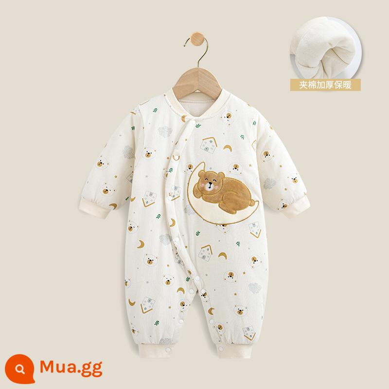 Trẻ sơ sinh mùa đông cotton platcol quần áo Trẻ sơ sinh Full Moon sinh ấm áp mùa đông bông mùa đông Máy chủ ba lớp cotton mỏng hac - Gấu ngủ (phiên bản lỏng lẻo hơn)