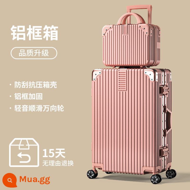 Hành Lý 2023 Phong Cách Mới Nữ Sinh Du Lịch Bánh Xe Đa Năng 24 Inch Dung Tích Lớn Khung Nhôm Nam Mật Khẩu Xe Đẩy Hộp Da - Vàng hồng/Hộp mẹ con [khung nhôm]