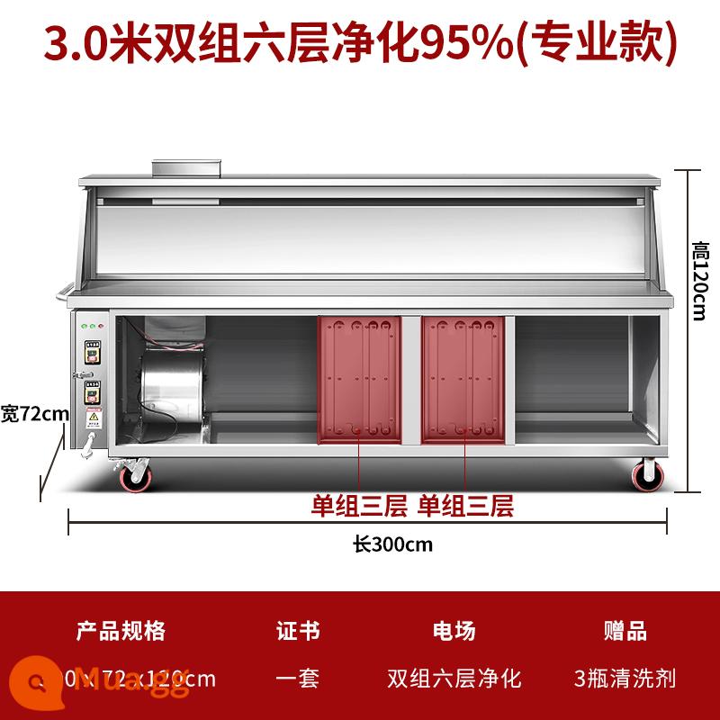 Xe nướng không khói gian hàng thương mại chợ đêm di động bảo vệ môi trường ngoài trời than lọc khói thịt nướng vỉ nướng - 3.0m nhóm đôi thanh lọc sáu lớp 95% mô hình chuyên nghiệp