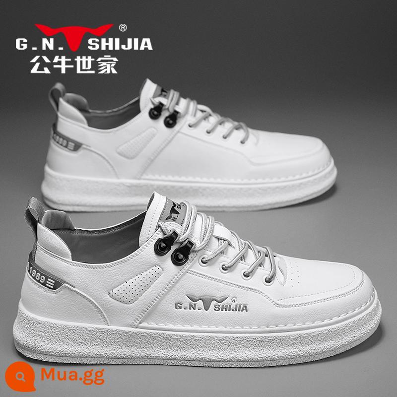 Bull Family Giày Nam Mùa Thu Đông 2022 Mới Plus Nhung Cotton Giày Da Thường Nam Giày Sneaker Da Xu Hướng - trắng C