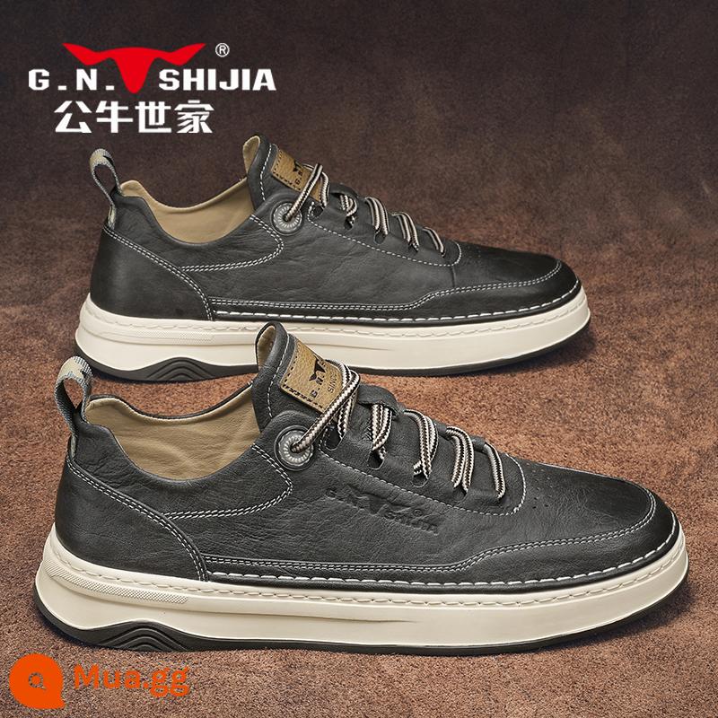 Bull Family Giày Nam Mùa Thu Đông 2022 Mới Plus Nhung Cotton Giày Da Thường Nam Giày Sneaker Da Xu Hướng - Xám D