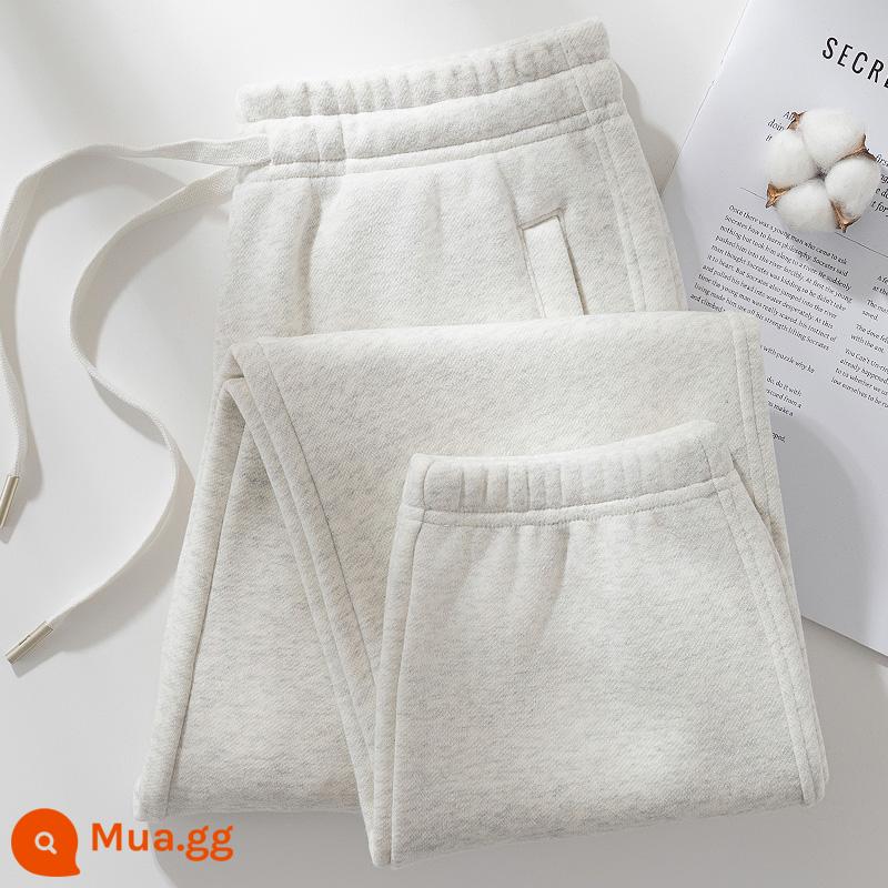 Quần cotton thể thao nữ xuân thu 2024 mới màu xám nhạt cotton cỡ lớn thường ngày mùa đông nhung quần legging dài thấm hút mồ hôi - Màu be (quần nhung)