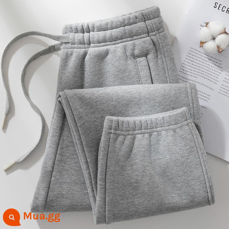 Quần cotton thể thao nữ xuân thu 2024 mới màu xám nhạt cotton cỡ lớn thường ngày mùa đông nhung quần legging dài thấm hút mồ hôi - Màu xám nhạt (quần nhung)