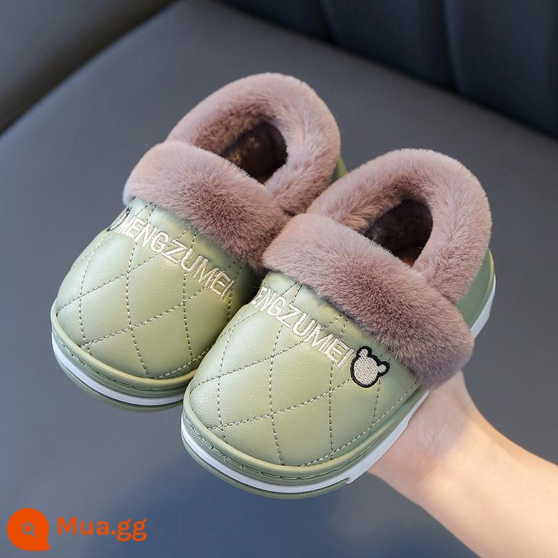 Dép con mùa đông Nội thất ấm áp PU bằng da Túi chống nước Slipper Slipper Trẻ em và Giày trẻ em Giày trẻ em 1-5 tuổi - màu xanh lá