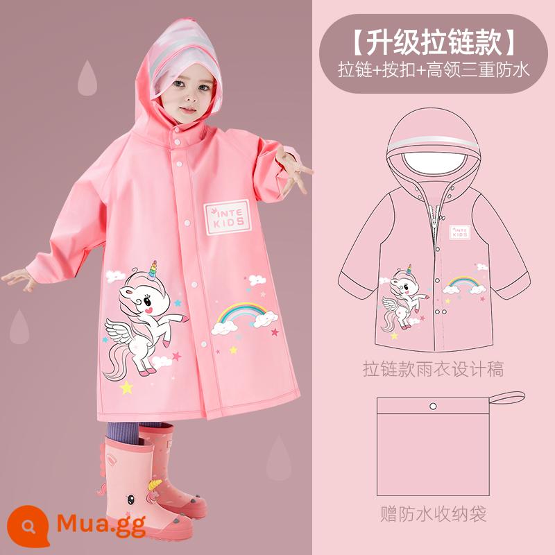 Áo mưa trẻ em bé trai bé gái chống thấm nước toàn thân 2022 new baby mẫu giáo học sinh tiểu học poncho - 05 Unicorn-[dây kéo + khuy bấm + cổ cao]