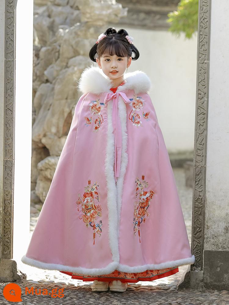 Áo choàng bé gái áo choàng mùa đông Hanfu bé cộng với nhung dày phong cách Trung Quốc Quần áo năm mới cho trẻ em đi chơi trang phục cổ trang thu đông - Áo choàng nhung dày màu hồng Xianglong