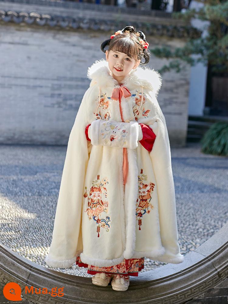 Áo choàng bé gái áo choàng mùa đông Hanfu bé cộng với nhung dày phong cách Trung Quốc Quần áo năm mới cho trẻ em đi chơi trang phục cổ trang thu đông - Xianglong cộng với áo choàng nhung dày + che tay