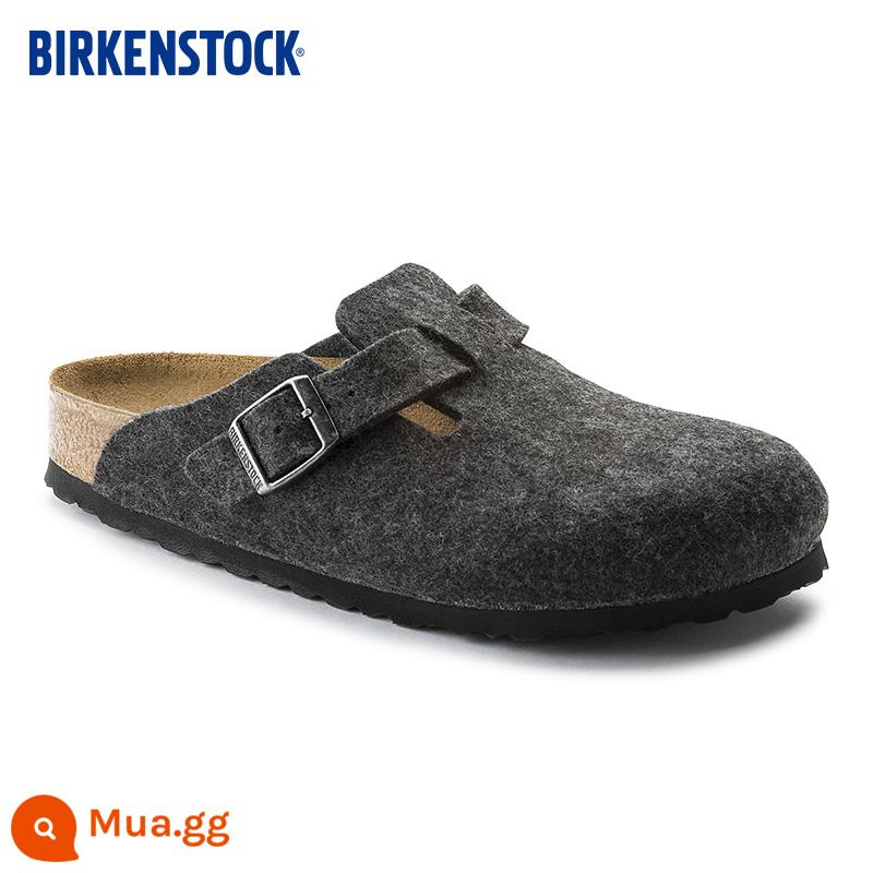 BIRKENSTOCK len nỉ mùa thu đông Dép Đức thời trang nữ dòng Boston - Phiên bản hẹp màu xám 0160373