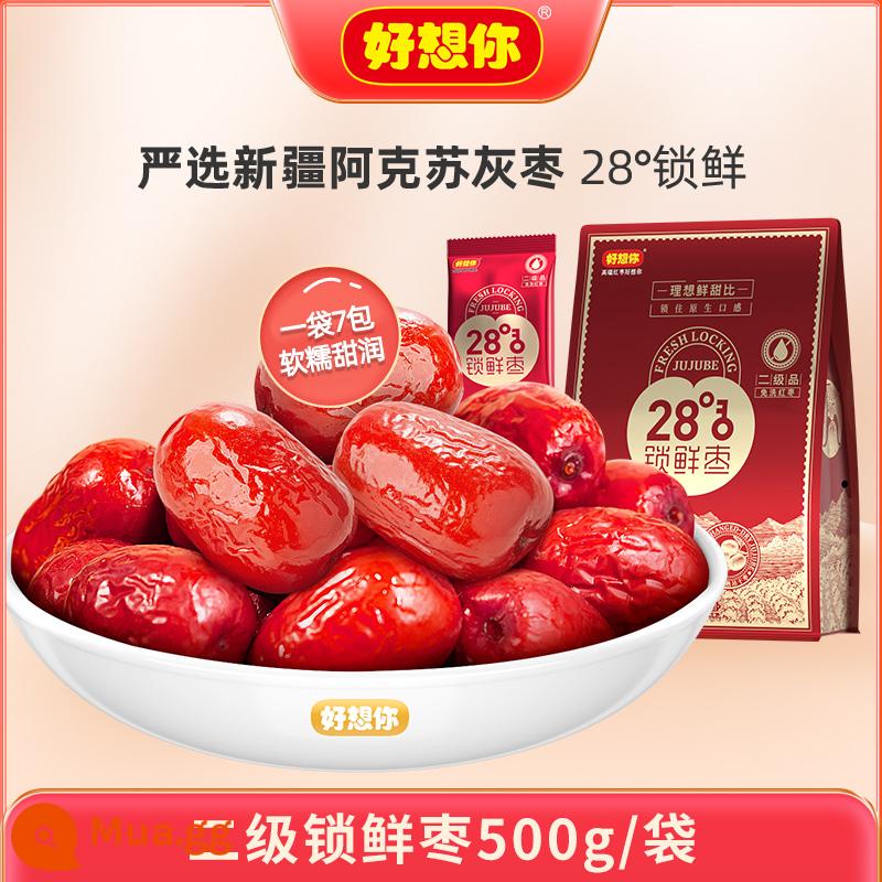 [Anh rất nhớ em_Lock táo tàu tươi 500g/túi] Táo đỏ dùng một lần Táo tàu xám đặc sản Tân Cương có thể kẹp với đồ ăn nhẹ quả óc chó và táo tàu đỏ - Chà là khóa tươi cấp 2 500g/túi [28° mềm, dẻo và ngọt] gồm 7 túi nhỏ