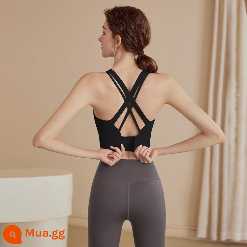 Đồ lót thể thao nữ chống sốc chạy bên ngoài mặc tập hợp yoga quần áo áo tập áo ngực tập thể dục hàng đầu mùa xuân và mùa hè mới - Áo ngực màu đen [miếng đệm ngực có thể tháo rời]