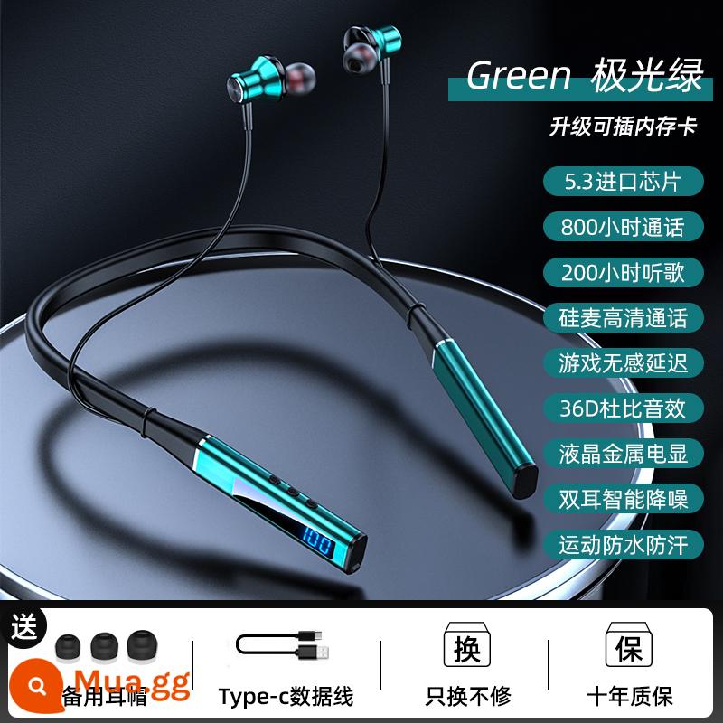 Tai nghe bluetooth không dây chạy thể thao loại pin siêu dài 2022 tai nghe chụp đầu đeo cổ typec thẻ sạc cắm sạc nghe nhạc nam nữ mới cao cấp cho Huawei Apple - Aurora Green [Thời lượng pin 800 giờ★Hiệu ứng âm thanh Dolby★Màn hình LCD★lắp thẻ nhớ]