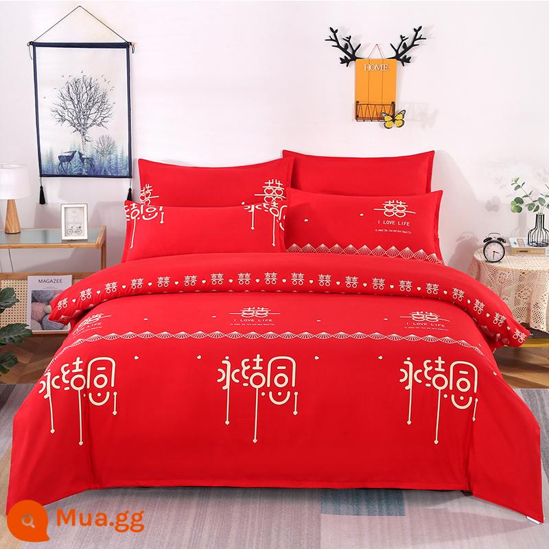 Cotton nguyên chất bốn mảnh 100 cotton chăn ga trải giường 4 ba mảnh ký túc xá sinh viên ga trải giường dày chăn ga gối mùa hè bốn mùa - Thắt nút